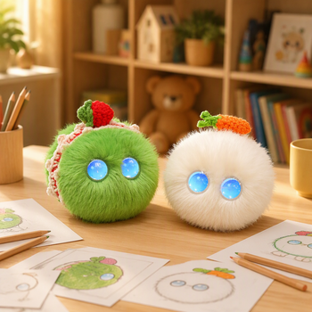 Creative Cute Fluffy Plush Ball Toy with Glowing Eyes