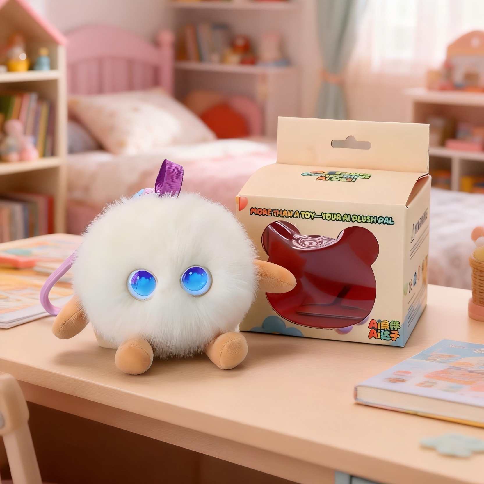 RG-AI-FZ3 Portable AI Robot Companion Soft Plush Fuzzy Ball with LED Eyes